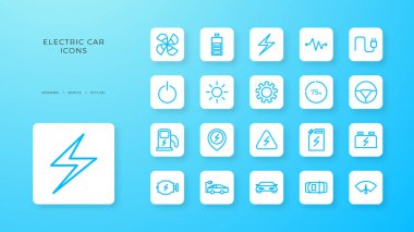 Modern blue electric green energy vehicle icon with black outline style