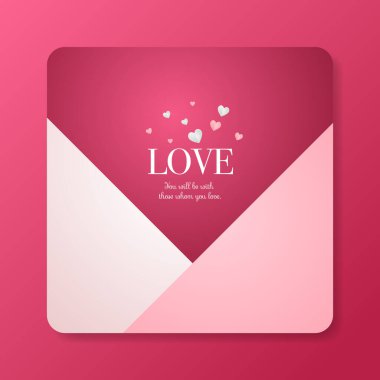 Pink valentine day greeting card messages with square template background. Elegant valentine's day instagram post template. Vector illustration