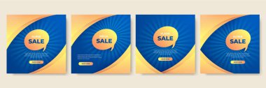 Editable minimal square banner template. Blue and yellow background color with stripe line shape. Suitable for social media post and web internet ads. Vector illustration with photo college