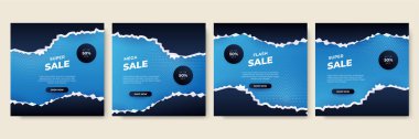 Editable minimal square banner template. Black and blue background color with stripe line shape. Suitable for social media post and web internet ads. Vector illustration with photo college
