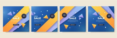 Editable minimal square banner template. Blue and orange background color with stripe line shape. Suitable for social media post and web internet ads. Vector illustration with photo college