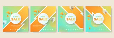 Editable minimal square banner template. Green and orange background color with stripe line shape. Suitable for social media post and web internet ads. Vector illustration with photo college