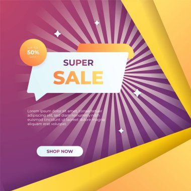 Editable minimal square banner template. Purple and orange background color with stripe line shape. Suitable for social media post and web internet ads. Vector illustration with photo college