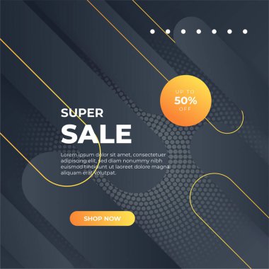 Editable minimal square banner template. Black and yellow background color with stripe line shape. Suitable for social media post and web internet ads. Vector illustration with photo college