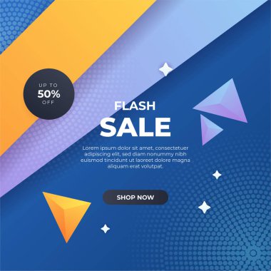 Editable minimal square banner template. Blue and orange background color with stripe line shape. Suitable for social media post and web internet ads. Vector illustration with photo college