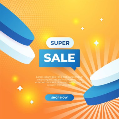 Editable minimal square banner template. Blue and orange background color with stripe line shape. Suitable for social media post and web internet ads. Vector illustration with photo college