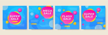 Sale and design background set with colorful abstract shapes. Special offer mega sale background template. Vector illustration promotion big super sale banner. Discount design for poster and web.