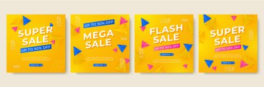 Sale and design background set with colorful abstract shapes. Special offer mega sale background template. Vector illustration promotion big super sale banner. Discount design for poster and web.