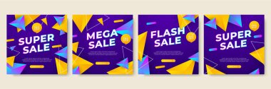 Sale and design background set with colorful abstract shapes. Special offer mega sale background template. Vector illustration promotion big super sale banner. Discount design for poster and web.