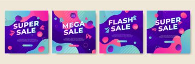 Sale and design background set with colorful abstract shapes. Special offer mega sale background template. Vector illustration promotion big super sale banner. Discount design for poster and web.