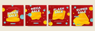 Sale and design background set with colorful abstract shapes. Special offer mega sale background template. Vector illustration promotion big super sale banner. Discount design for poster and web.