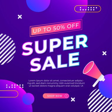 Sale and design background set with colorful abstract shapes. Special offer mega sale background template. Vector illustration promotion big super sale banner. Discount design for poster and web.