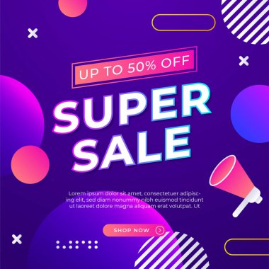 Sale and design background set with colorful abstract shapes. Special offer mega sale background template. Vector illustration promotion big super sale banner. Discount design for poster and web.