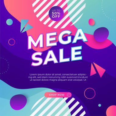Sale and design background set with colorful abstract shapes. Special offer mega sale background template. Vector illustration promotion big super sale banner. Discount design for poster and web.