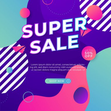 Sale and design background set with colorful abstract shapes. Special offer mega sale background template. Vector illustration promotion big super sale banner. Discount design for poster and web.
