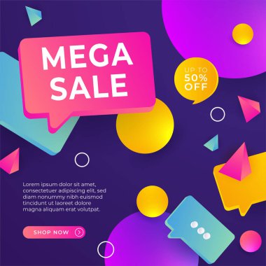 Sale and design background set with colorful abstract shapes. Special offer mega sale background template. Vector illustration promotion big super sale banner. Discount design for poster and web.