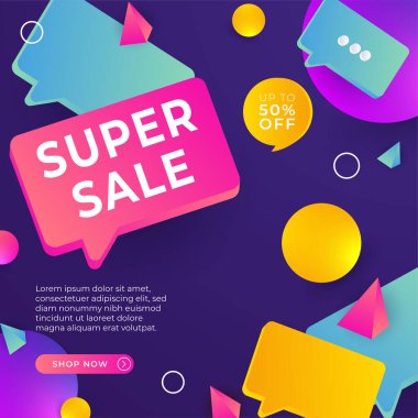 Sale and design background set with colorful abstract shapes. Special offer mega sale background template. Vector illustration promotion big super sale banner. Discount design for poster and web.