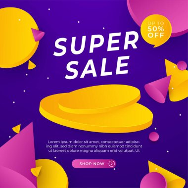 Sale and design background set with colorful abstract shapes. Special offer mega sale background template. Vector illustration promotion big super sale banner. Discount design for poster and web.