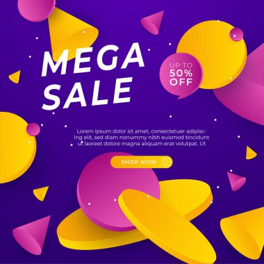 Sale and design background set with colorful abstract shapes. Special offer mega sale background template. Vector illustration promotion big super sale banner. Discount design for poster and web.