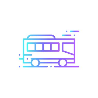 Bus Transportation icon with blue gradient outline style. Vehicle, symbol, transport, line, outline, travel, automobile, editable, pictogram, isolated, flat. Vector illustration