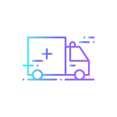 Ambulance Transportation icon with blue gradient outline style. Vehicle, symbol, transport, line, outline, travel, automobile, editable, pictogram, isolated, flat. Vector illustration