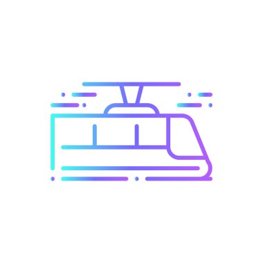 Tram Transportation icon with blue gradient outline style. Vehicle, symbol, transport, line, outline, travel, automobile, editable, pictogram, isolated, flat. Vector illustration