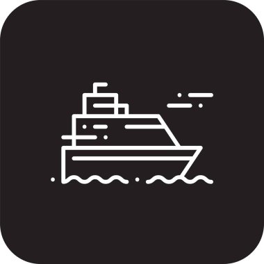 Ship Transportation icon with black filled line style. Vehicle, symbol, transport, line, outline, travel, automobile, editable, pictogram, isolated, flat. Vector illustration