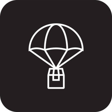 Delivery parachute delivery service icon with black filled line style. Related to order tracking, delivery home, warehouse, truck, courier and cargo icons. Shipping symbol. Vector illustration
