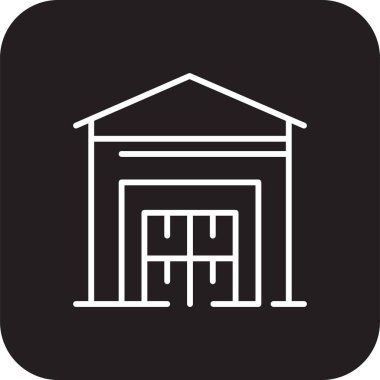 Warehouse Delivery service icon with black filled line style. Related to order tracking, delivery home, warehouse, truck, scooter, courier and cargo icons. Shipping symbol. Vector illustration