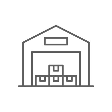 Warehouse delivery service icon with black outline style. Shipping sign symbol. Related to order tracking, delivery home, warehouse, truck, scooter, courier and cargo icons. Vector illustration