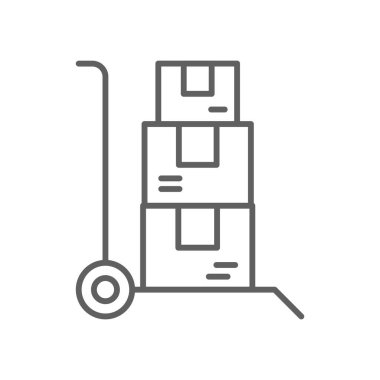 Cart delivery service icon with black outline style. Shipping sign symbol. Related to order tracking, delivery home, warehouse, truck, scooter, courier and cargo icons. Vector illustration