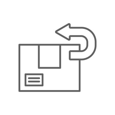 Return delivery service icon with black outline style. Shipping sign symbol. Related to order tracking, delivery home, warehouse, truck, scooter, courier and cargo icons. Vector illustration