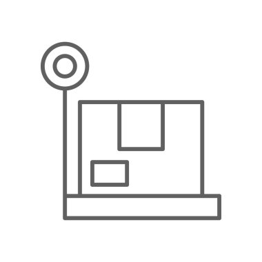Box weight delivery service icon with black outline style. Shipping sign symbol. Related to order tracking, delivery home, warehouse, truck, scooter, courier and cargo icons. Vector illustration