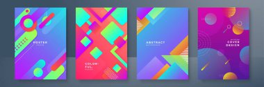 Soyut gradyan geometrik kapak tasarımları, modaya uygun broşürler, renkli fütürist posterler. Vektör illüstrasyonu.