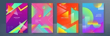 Soyut gradyan geometrik kapak tasarımları, modaya uygun broşürler, renkli fütürist posterler. Vektör illüstrasyonu.