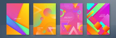 Soyut gradyan geometrik kapak tasarımları, modaya uygun broşürler, renkli fütürist posterler. Vektör illüstrasyonu.