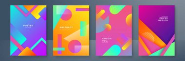 Soyut gradyan geometrik kapak tasarımları, modaya uygun broşürler, renkli fütürist posterler. Vektör illüstrasyonu.