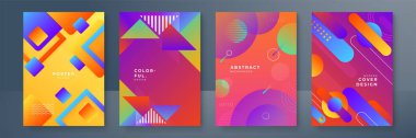 Poster kapağı tasarımı için değişken geometrik arkaplan dokusu. Asgari renk soyut gradyan pankart şablonu. Broşür için modern vektör dalga şekli