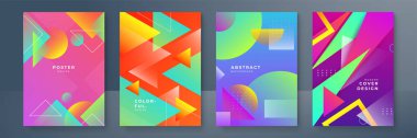 Poster kapağı tasarımı için değişken geometrik arkaplan dokusu. Asgari renk soyut gradyan pankart şablonu. Broşür için modern vektör dalga şekli