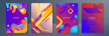 Color gradient poster backgrounds, abstract geometric patterns, vector trendy design. Simple minimal elements in geometric color gradient, modern pattern backgrounds
