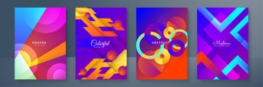 Color gradient poster backgrounds, abstract geometric patterns, vector trendy design. Simple minimal elements in geometric color gradient, modern pattern backgrounds