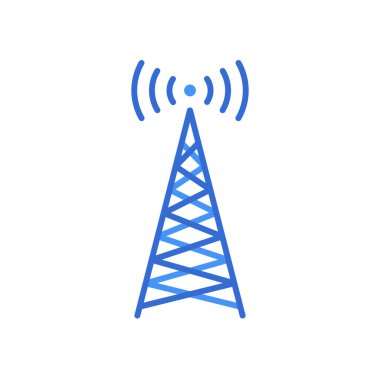 Antenna technology icon with blue duotone style. Computing, diagram, download, file, folder, graph, laptop . Vector illustration
