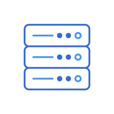Server technology icon with blue duotone style. Computing, diagram, download, file, folder, graph, laptop . Vector illustration