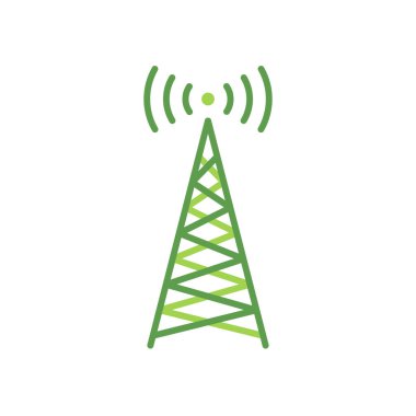 Antenna technology icon with green duotone style. Computing, diagram, download, file, folder, graph, laptop . Vector illustration
