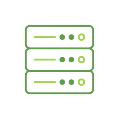 Server technology icon with green duotone style. Computing, diagram, download, file, folder, graph, laptop . Vector illustration