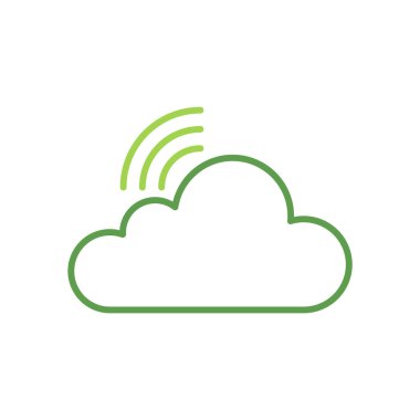 Cloud technology icon with green duotone style. Computing, diagram, download, file, folder, graph, laptop . Vector illustration