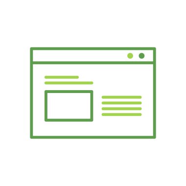 Website technology icon with green duotone style. Computing, diagram, download, file, folder, graph, laptop . Vector illustration