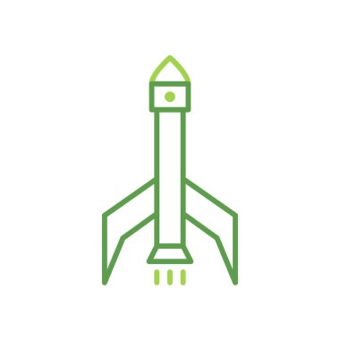 Rocket technology icon with green duotone style. Computing, diagram, download, file, folder, graph, laptop . Vector illustration