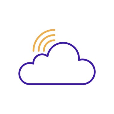 Cloud technology icon with purple and orange duotone style. Computing, diagram, download, file, folder, graph, laptop . Vector illustration