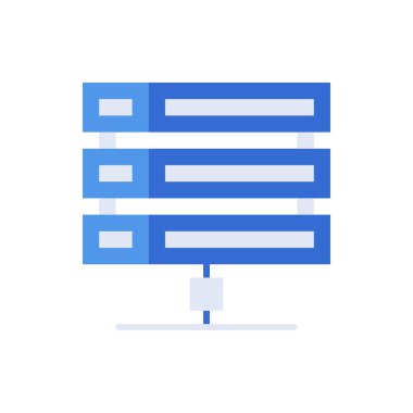 Server technology icon with blue duotone style. Computing, diagram, download, file, folder, graph, laptop . Vector illustration